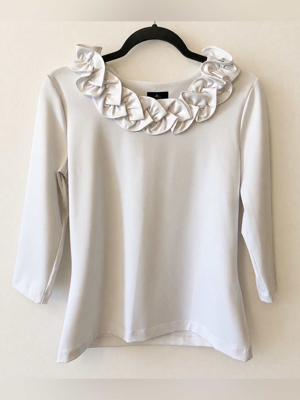 Sailor-Sailor Ruffle Collar White Top with Three-Quarter Sleeves